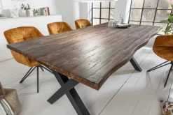 Massivholz Esstisch GENESIS VINTAGE 160cm braun Akazie schwarzes X-Gestell Baumkante
