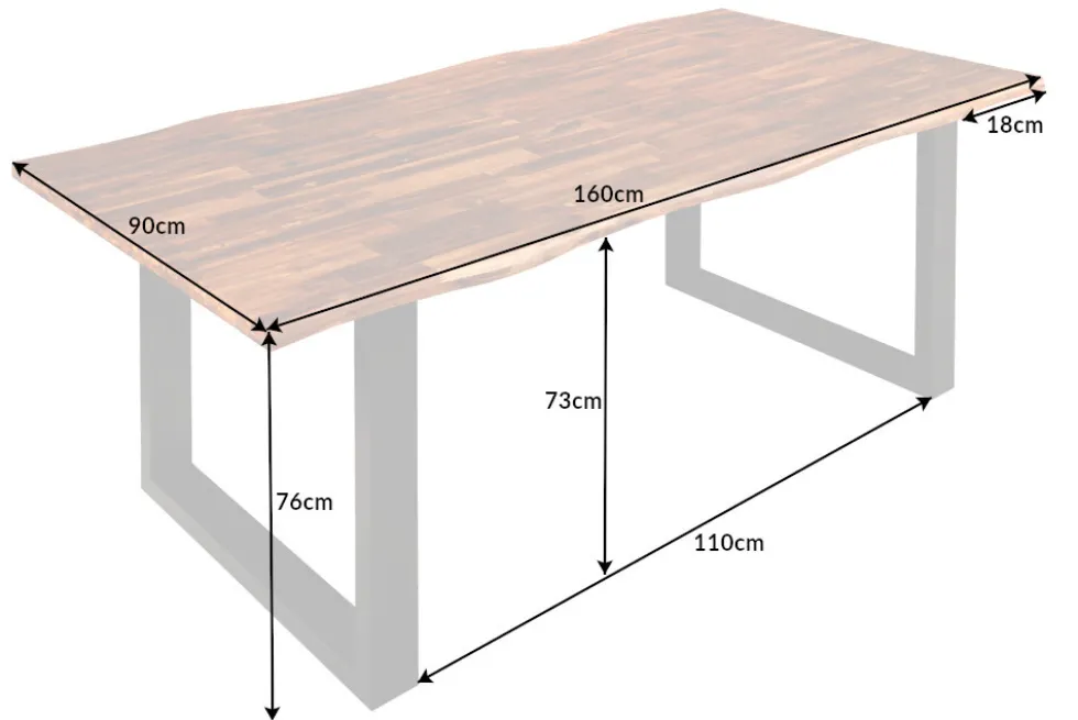 Massivholz Esstisch GENESIS 160cm natur anthrazit Akazie Baumkante Industrial Design