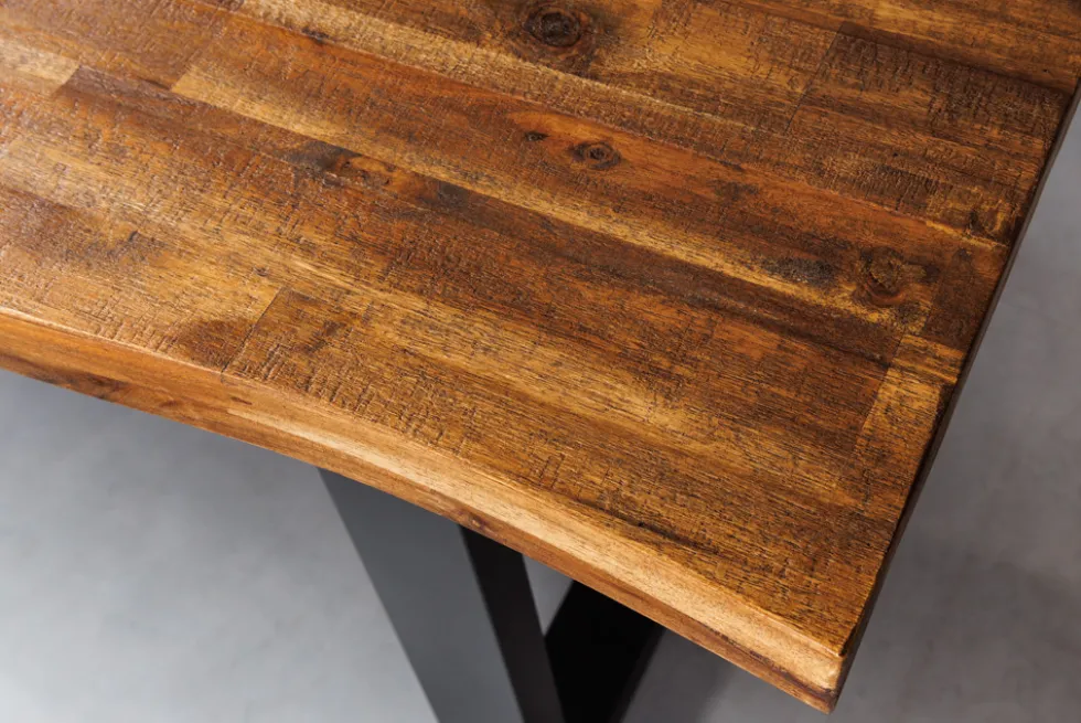Massivholz Esstisch GENESIS 160cm natur anthrazit Akazie Baumkante Industrial Design