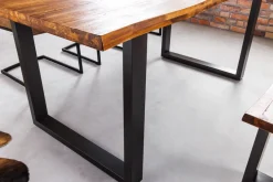 Massivholz Esstisch GENESIS 180cm natur anthrazit Akazie Baumkante Industrial Design