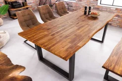 Massivholz Esstisch GENESIS 180cm natur anthrazit Akazie Baumkante Industrial Design
