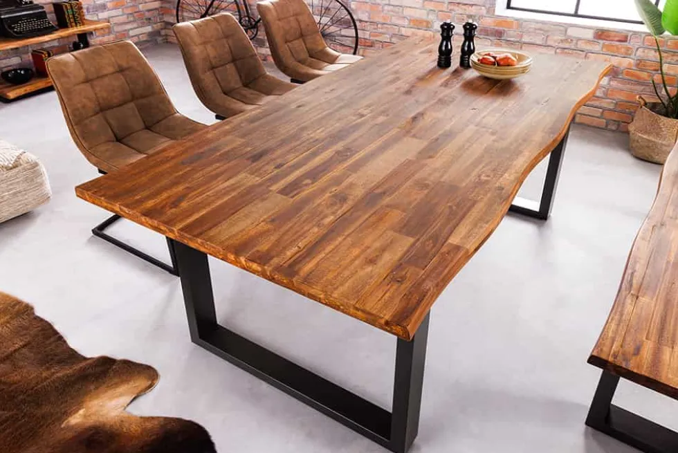 Massivholz Esstisch GENESIS 180cm natur anthrazit Akazie Baumkante Industrial Design