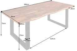 Massivholz Esstisch GENESIS 180cm natur anthrazit Akazie Baumkante Industrial Design