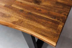 Massivholz Esstisch GENESIS 200cm braun geflammt Akazie Eisen schwarz Baumkante