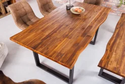 Massivholz Esstisch GENESIS 140cm natur anthrazit Akazie Baumkante Kufengestell