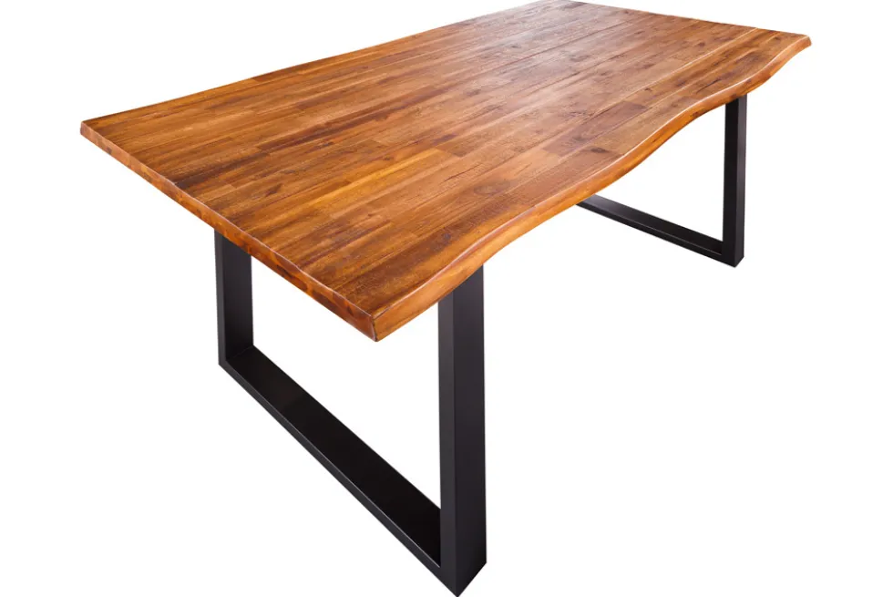 Massivholz Esstisch GENESIS 140cm natur anthrazit Akazie Baumkante Kufengestell