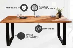 Massivholz Esstisch IRON CRAFT 180cm braun schwarz Sheesham stone finish Industrial