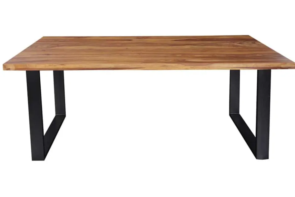Massivholz Esstisch IRON CRAFT 180cm Sheesham stone finish Metallgestell schwarz