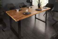 Massivholz Esstisch IRON CRAFT 180cm Sheesham stone finish Metallgestell schwarz