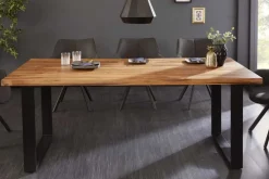 Massivholz Esstisch IRON CRAFT 180cm Sheesham stone finish Metallgestell schwarz