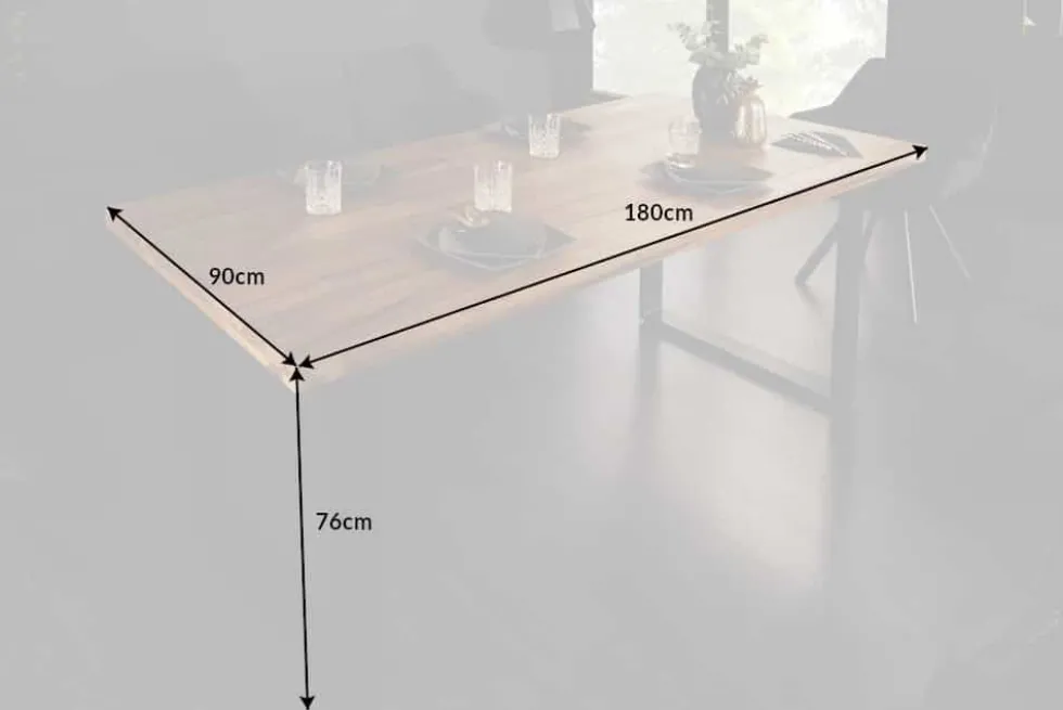 Massivholz Esstisch IRON CRAFT 180cm Sheesham stone finish Metallgestell schwarz