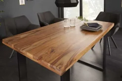 Massivholz Esstisch IRON CRAFT 120cm braun Sheesham schwarze Metallbeine stone finish