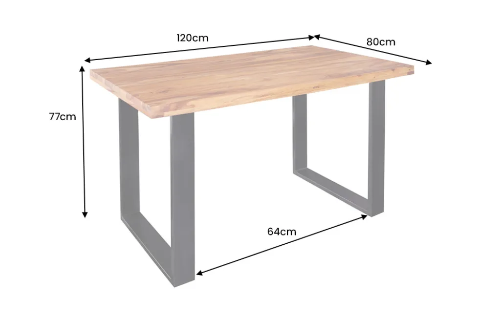 Massivholz Esstisch IRON CRAFT 120cm braun Sheesham schwarze Metallbeine stone finish