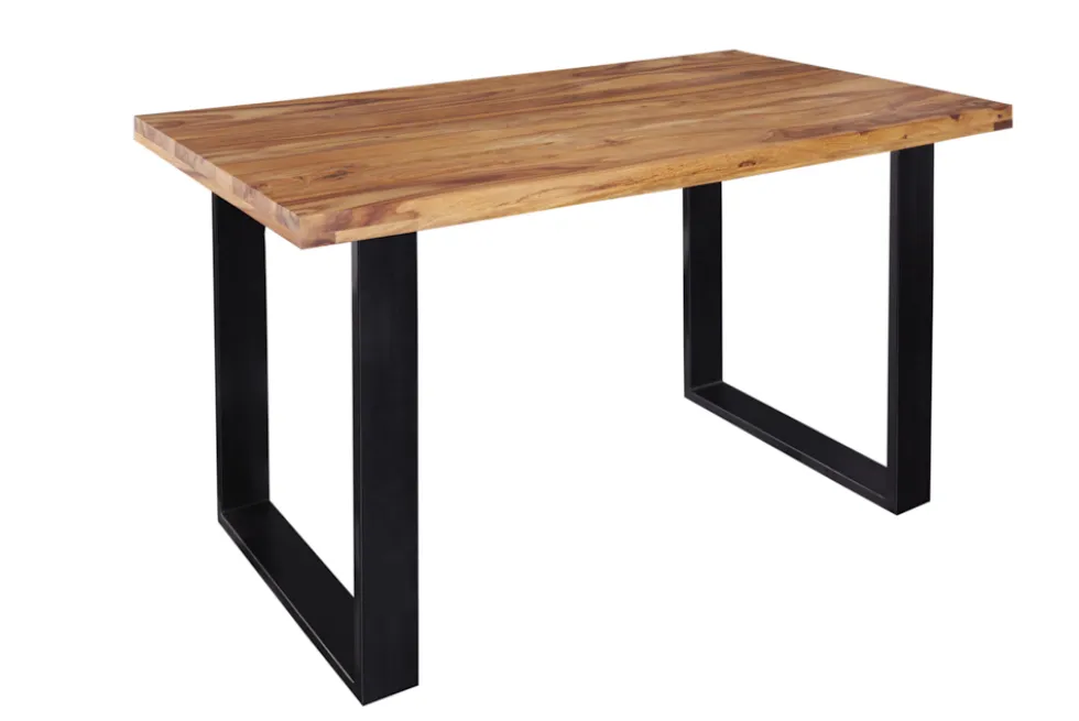 Massivholz Esstisch IRON CRAFT 120cm braun Sheesham schwarze Metallbeine stone finish