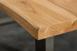 Massivholz Esstisch LIVING EDGE 160cm natur Wildeiche geölt Baumkante Metallgestell