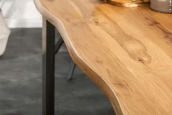 Massivholz Esstisch LIVING EDGE 160cm natur Wildeiche geölt Baumkante Metallgestell