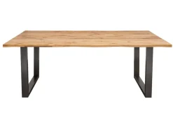 Massivholz Esstisch LIVING EDGE 160cm natur Wildeiche geölt Baumkante Metallgestell