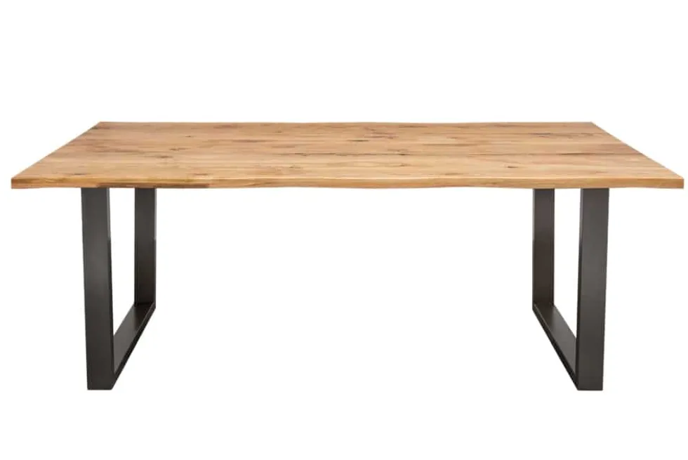 Massivholz Esstisch LIVING EDGE 160cm natur Wildeiche geölt Baumkante Metallgestell