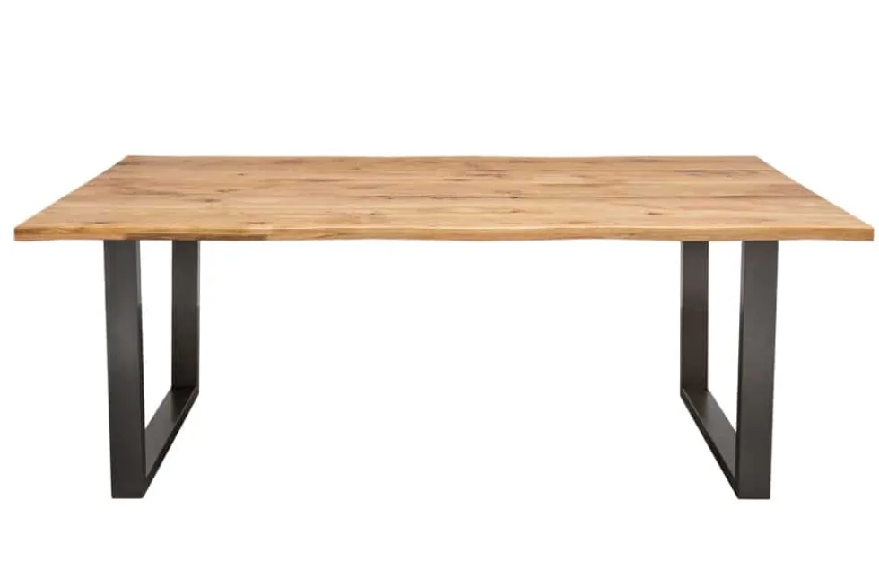 Massivholz Esstisch LIVING EDGE 180cm natur Wildeiche geölt Baumkante Kufengestell