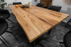 Massivholz Esstisch LIVING EDGE 180cm natur Wildeiche geölt Baumkante Kufengestell
