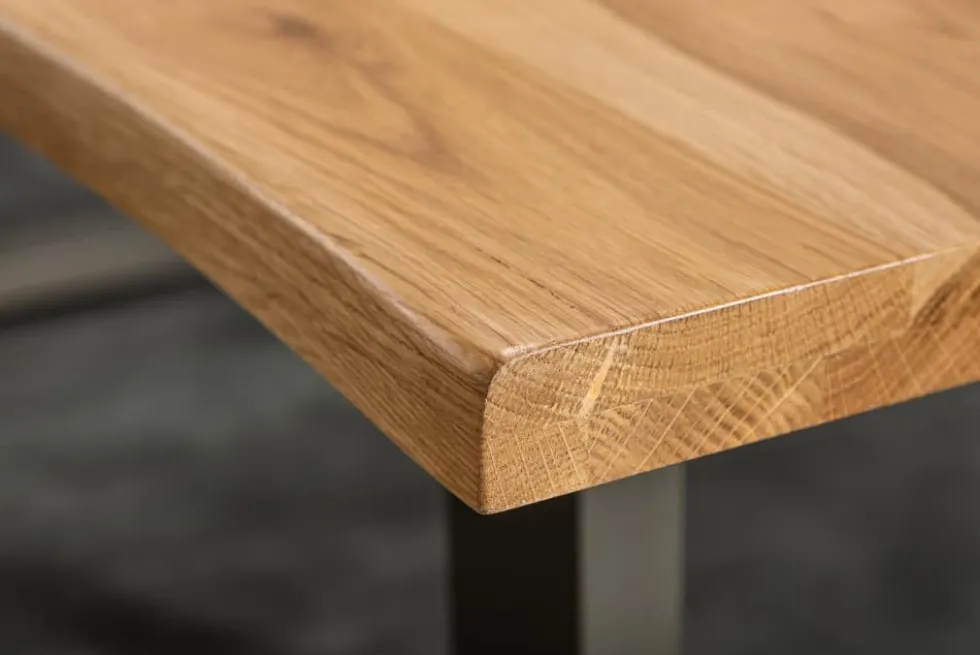 Massivholz Esstisch LIVING EDGE 200cm natur Wildeiche geölt Baumkante Metallbeine