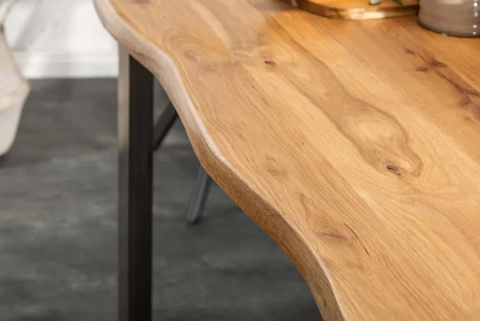 Massivholz Esstisch LIVING EDGE 200cm natur Wildeiche geölt Baumkante Metallbeine