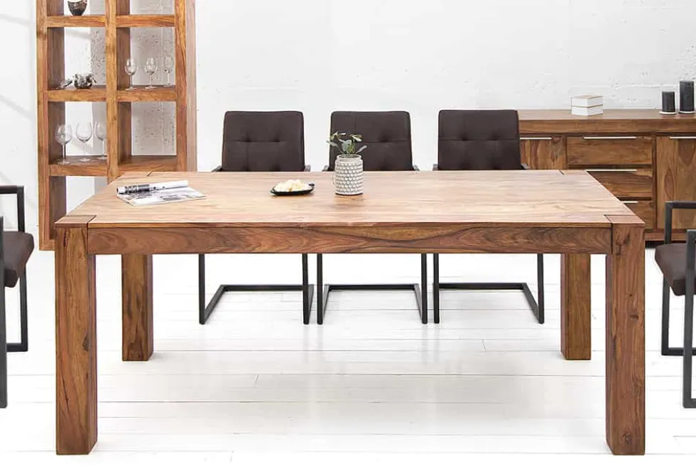 Massivholz Esstisch MAKASSAR 200cm braun Sheesham stone finish Holzbeine rechteckig