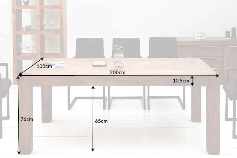 Massivholz Esstisch MAKASSAR 200cm braun Sheesham stone finish Holzbeine rechteckig