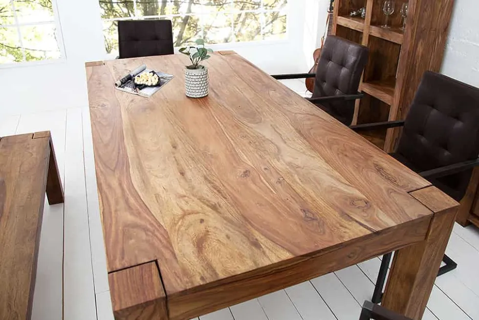 Massivholz Esstisch MAKASSAR 200cm braun Sheesham stone finish Holzbeine rechteckig