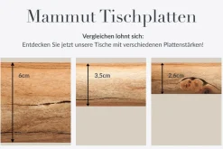 Massivholz Esstisch MAMMUT NATURE 200cm Akazie Baumkante 6cm Tischplatte Edelstahlbeine
