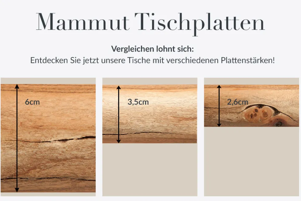 Massivholz Esstisch MAMMUT NATURE 200cm Akazie Baumkante 6cm Tischplatte Edelstahlbeine