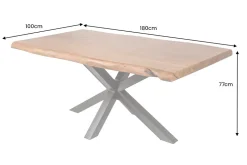 Massivholz Esstisch MAMMUT 180cm natur Akazie schwarz Baumkante 6cm Tischplatte