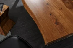 Massivholz Esstisch MAMMUT NATURE 180cm Akazie Edelstahl Baumkante 3,5cm Tischplatte
