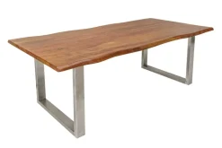 Massivholz Esstisch MAMMUT NATURE 200cm Akazie Edelstahl Baumkante 3,5cm Tischplatte