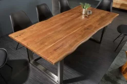 Massivholz Esstisch MAMMUT NATURE 200cm Akazie Edelstahl Baumkante 3,5cm Tischplatte