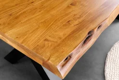 Massivholz Esstisch MAMMUT 200cm Akazie X-Gestell schwarz Metall Baumkante 5cm Tischplatte