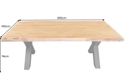 Massivholz Esstisch MAMMUT 200cm Akazie X-Gestell schwarz Metall Baumkante 5cm Tischplatte