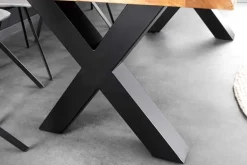 Massivholz Esstisch MAMMUT 200cm Akazie X-Gestell schwarz Metall Baumkante 5cm Tischplatte