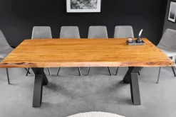 Massivholz Esstisch MAMMUT 200cm Akazie X-Gestell schwarz Metall Baumkante 5cm Tischplatte