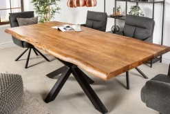 Massivholz Esstisch MAMMUT NATURE 220cm Akazie Metallgestell schwarz Baumkante 6cm Tischplatte