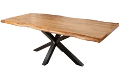 Massivholz Esstisch MAMMUT NATURE 220cm Akazie Metallgestell schwarz Baumkante 6cm Tischplatte