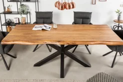 Massivholz Esstisch MAMMUT NATURE 220cm Akazie Metallgestell schwarz Baumkante 6cm Tischplatte