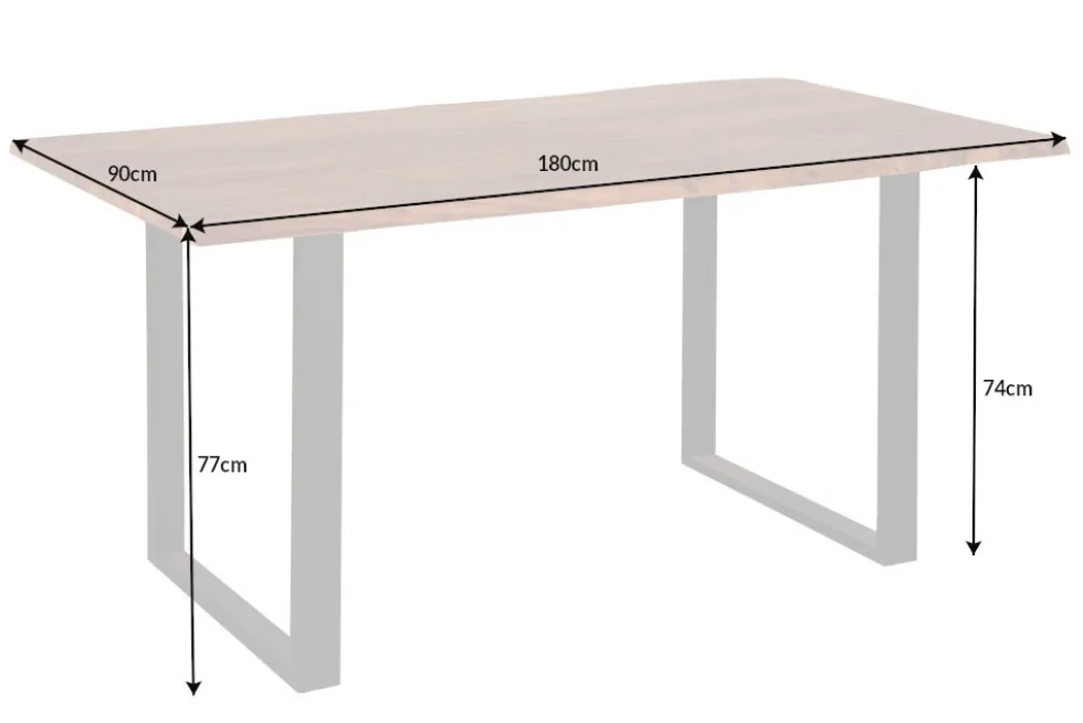 Massivholz Esstisch MAMMUT 180cm Wild-Akazie Baumkante Industrial Design 2,6cm Tischplatte