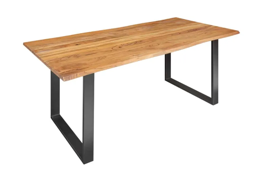 Massivholz Esstisch MAMMUT 180cm Wild-Akazie Baumkante Industrial Design 2,6cm Tischplatte