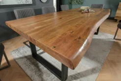 Massivholz Esstisch MAMMUT 180cm Akazie U-Gestell schwarz Baumkante 6cm Tischplatte