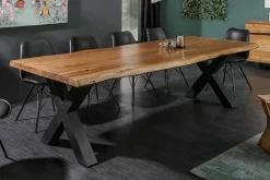 Massivholz Esstisch MAMMUT 220cm natur Akazie X-Gestell schwarz Metall Baumkante