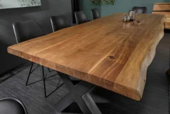 Massivholz Esstisch MAMMUT 220cm natur Akazie X-Gestell schwarz Metall Baumkante