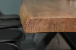 Massivholz Esstisch MAMMUT 220cm natur Akazie X-Gestell schwarz Metall Baumkante