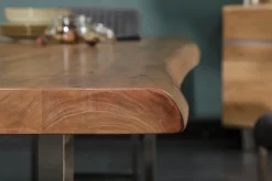 Massivholz Esstisch MAMMUT NATURE 240cm Akazie Baumkante 6cm Tischplatte Edelstahlbeine