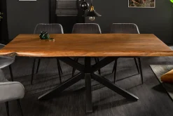 Massivholz Esstisch MAMMUT 220cm natur Akazie Sterngestell schwarz Metall Baumkante